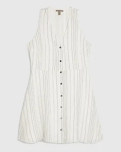 White Stripe V Neck Mini Dress