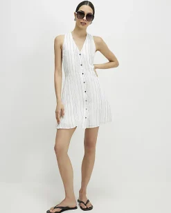 White Stripe V Neck Mini Dress