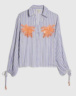 White Striped Embellished Palm Beach Shirt