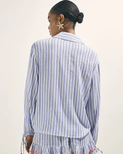 White Striped Embellished Palm Beach Shirt