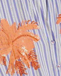 White Striped Embellished Palm Beach Shirt