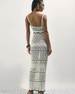 White Striped Knit Midi Dress