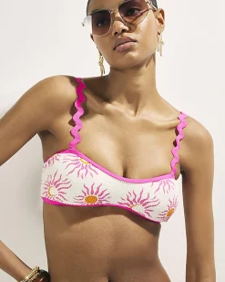 White Sun Print Cami Bikini Top