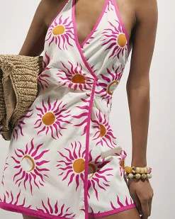 White Sun Print Halter Neck Playsuit
