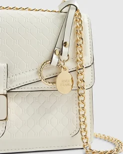 White Tab Front Chain Strap Shoulder Bag