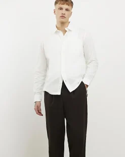 White Textured Cross Hatch Long Sleeve Shirt