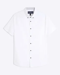 White Textured Muscle Fit Short Sleeve Shirt