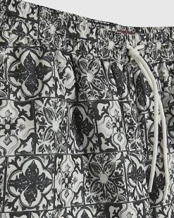 White Tile Print Swim Shorts