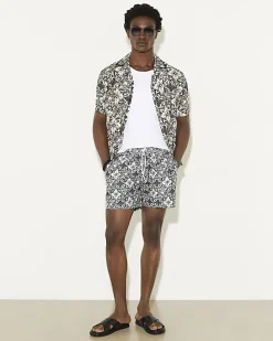 White Tile Print Swim Shorts