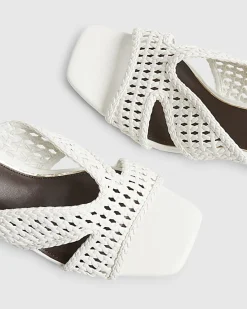 White Weave Block Heel Mule Sandals