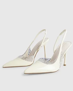 White Wide Fit Sparkle Slingback Court Heels