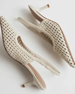 White Wide Fit Woven Slingback Court Heels