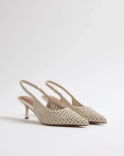 White Wide Fit Woven Slingback Court Heels
