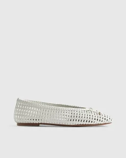 White Woven Flat Ballet Pumps