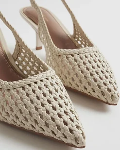 White Woven Slingback Court Heels