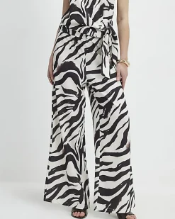 White Zebra Print Wide Leg Trousers