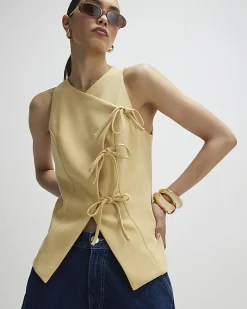 Yellow Asymmetric Bow Tie Front Waistcoat