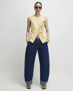 Yellow Asymmetric Bow Tie Front Waistcoat