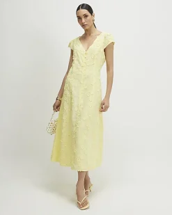 Yellow Boutique 3D Flower Midi Dress