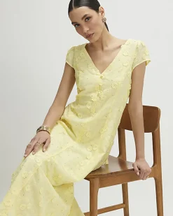 Yellow Boutique 3D Flower Midi Dress