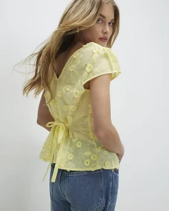 Yellow 3D Floral Embellished Blouse