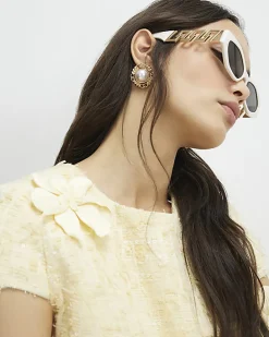 Yellow 3D Flower Boucle Mini Dress