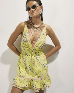 Yellow Daisy Floral Print Mini Dress