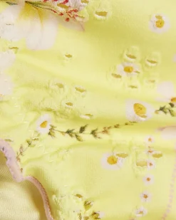 Yellow Daisy Print Broderie Bikini Bottoms