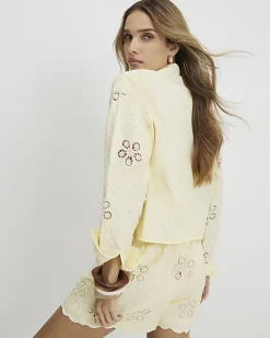 Yellow Embroidered Crochet Shirt