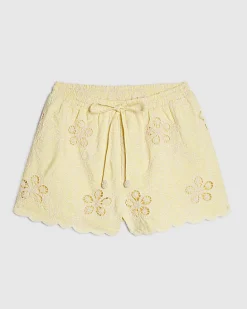 Yellow Embroidered Crochet Shorts