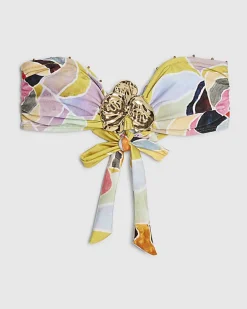 Yellow Floral Bandeau Hardware Bikini Top
