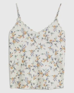 Yellow Floral Scallop Trim Cami Top
