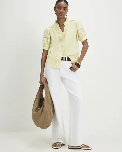 Yellow Frill Collar Pintuck Blouse