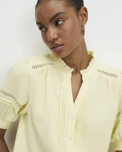 Yellow Frill Collar Pintuck Blouse