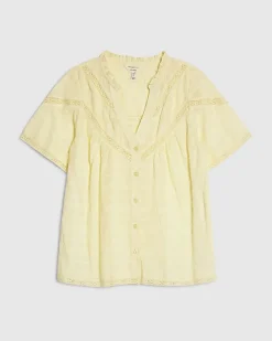 Yellow Lace Button Through Blouse