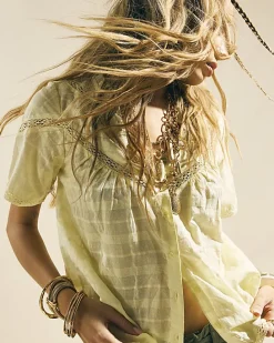 Yellow Lace Button Through Blouse