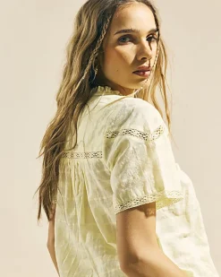 Yellow Lace Button Through Blouse