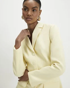 Yellow Long Sleeve Lace Trim Blazer Dress