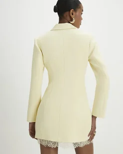 Yellow Long Sleeve Lace Trim Blazer Dress