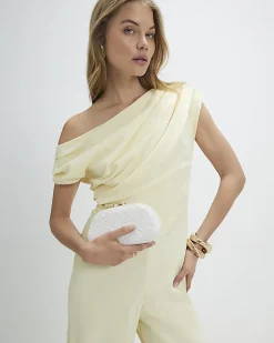 Yellow Short Sleeve Asymmetric Drape Jumpsuit