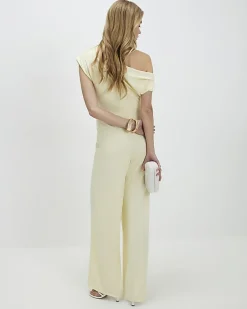 Yellow Short Sleeve Asymmetric Drape Jumpsuit