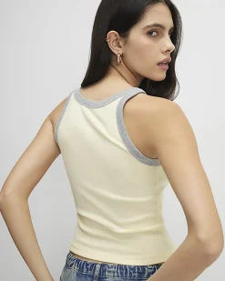 Yellow Sleeveless Ribbed Tipped Tank Top