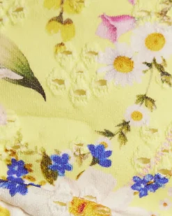 Yellow Triangle Daisy Floral Print Bikini Top