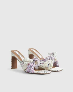 Yellow Twist Plisse Floral Heeled Mules